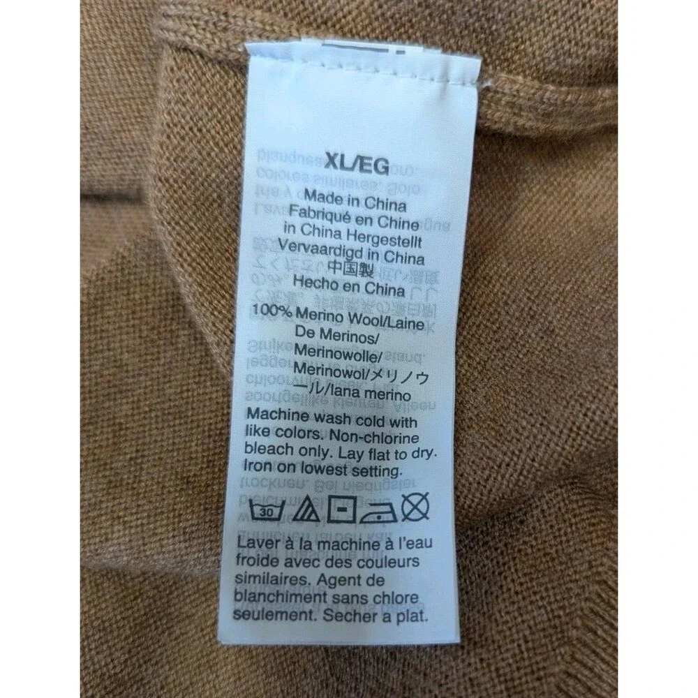 J.Crew 100% Merino Wool Sweater Men's XL Tan V-Neck Long Sleeve Light Weight EUC